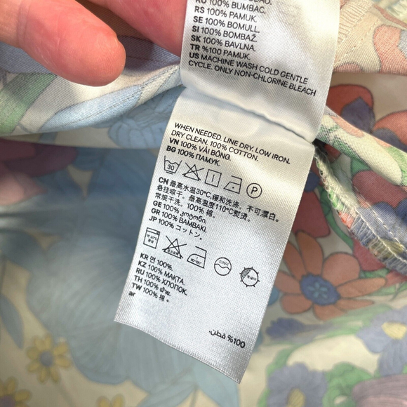 H&M Floral Print Womans Top Bright Flowers Garden Puff Sleeve 100% Cotton SZ 4 - Picture 11 of 12